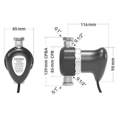 COSMO Zirkulationspumpe Trinkw. 1" AG BL 139, Absperr-/Rückschlagventil, Kabel