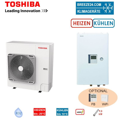Toshiba Wärmepumpen Set ESTIA HWT-801HW-E + HWT-1101XWHT9W-E 8,0 kW Heizstab 9 kW IG:400V - AG: 230V
