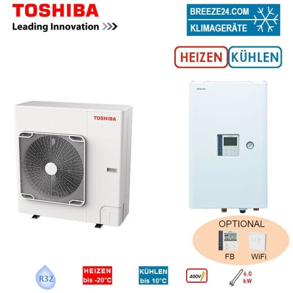 Toshiba Wärmepumpen Set ESTIA HWT-1101HW-E + HWT-1101XWHT6W-E 11 kW Heizstab 6 kW IG:400V - AG: 230V