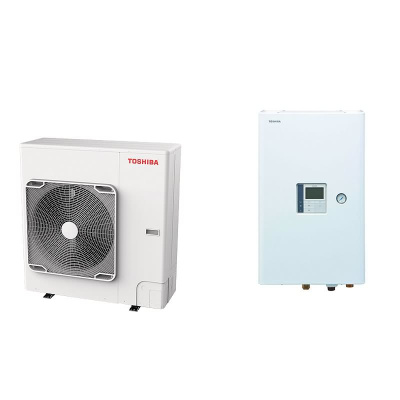Toshiba Wärmepumpen Set ESTIA HWT-1101HW-E + HWT-1101XWHT9W-E 11 kW Heizstab 9 kW IG: 400V - AG:230V