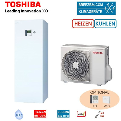 Toshiba Wärmepumpen Set ESTIA HWT-401HW-E + HWT-601F21ST6W-E Hydrobox 210L HS 6kW IG:400V - AG: 230V