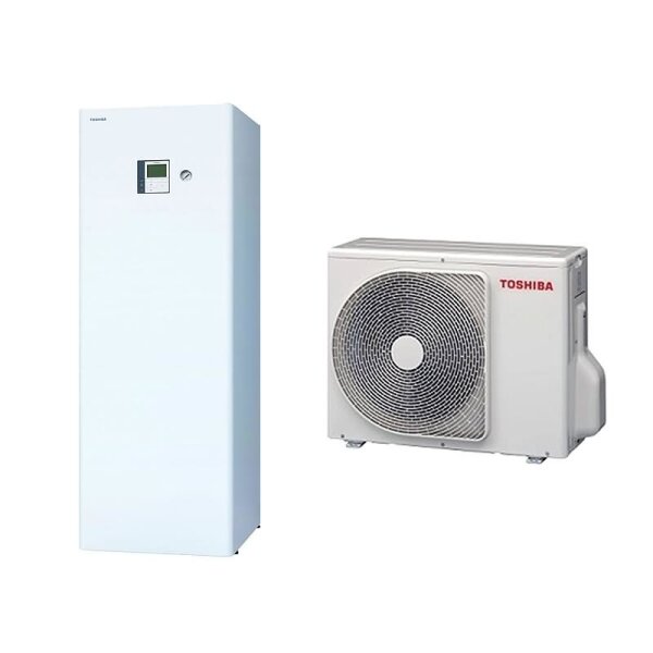 Toshiba Wärmepumpen Set ESTIA HWT-401HW-E + HWT-601F21ST6W-E Hydrobox 210L HS 6kW IG:400V - AG: 230V