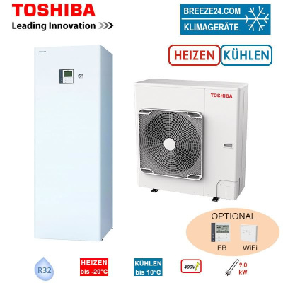 Toshiba Wärmepumpen Set ESTIA HWT-801HW-E + HWT-1101F21ST9W-E Hydrobox 210L HS 9kW IG 400V - AG 230V