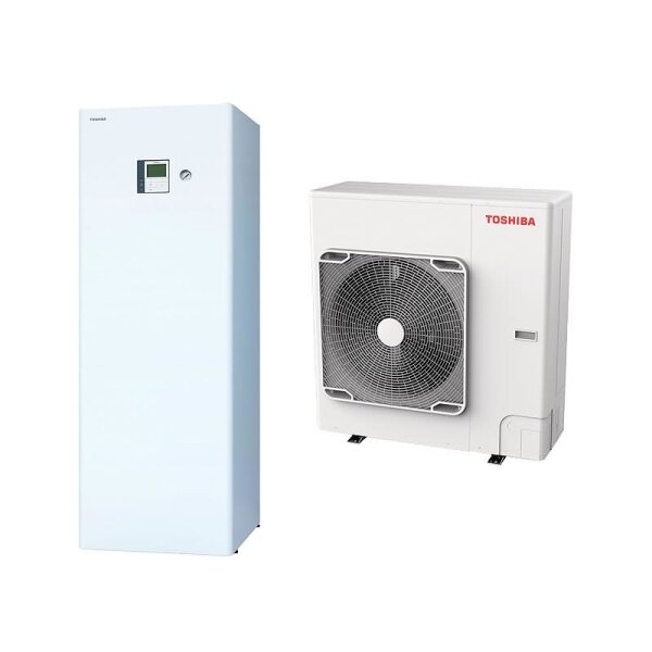 Toshiba Wärmepumpen Set ESTIA HWT-1101HW-E+HWT-1101F21MT9W-E Hydrobox 210L HS 9kW IG: 400V-AG: 230V