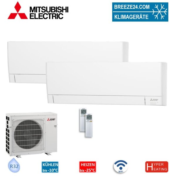 Mitsubishi Electric Set 2 x MSZ-AY20VGKP + MXZ-2F53VFHZ2 Wandgeräte Kompakt  Hyper Heating 2,0/2,0kW