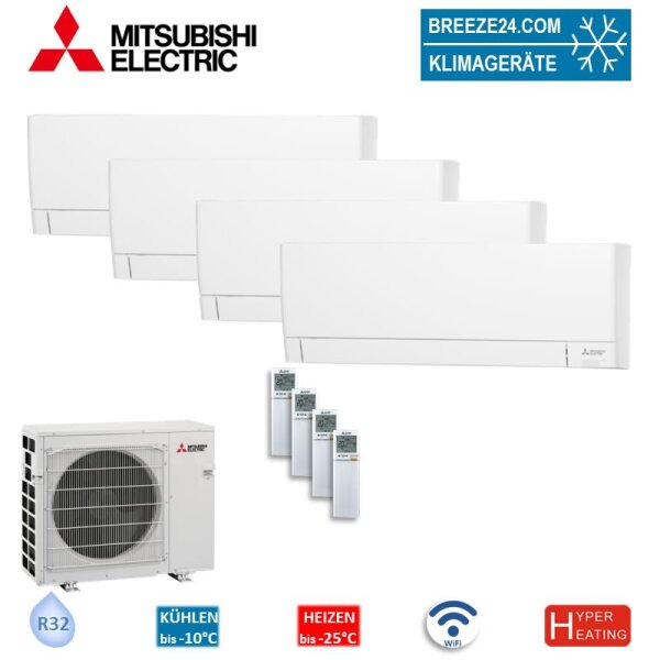 Mitsubishi Electric Set 2,0kW 4 x MSZ-AY20VGKP + MXZ-4F83VFHZ2 Wandgeräte WiFi | Hyper Heating