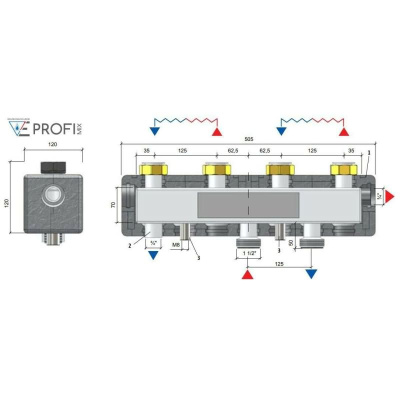 Modulverteiler Pumpengruppe 3-fach 2 x gemischter 1 x ungemischter Heizkreis