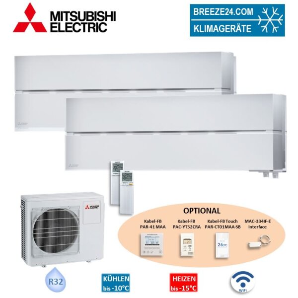 Mitsubishi Electric Set 2 Wandgeräte Diamond WiFi MSZ-LN35VG2W + MSZ-LN50VG2W + MXZ-3F68VF R32
