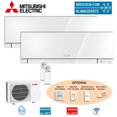 Mitsubishi Electric Set 2 Wandgeräte Permium MSZ-EF25VGKW + MSZ-EF50VGKW + MXZ-3F68VF | WiFi | R32