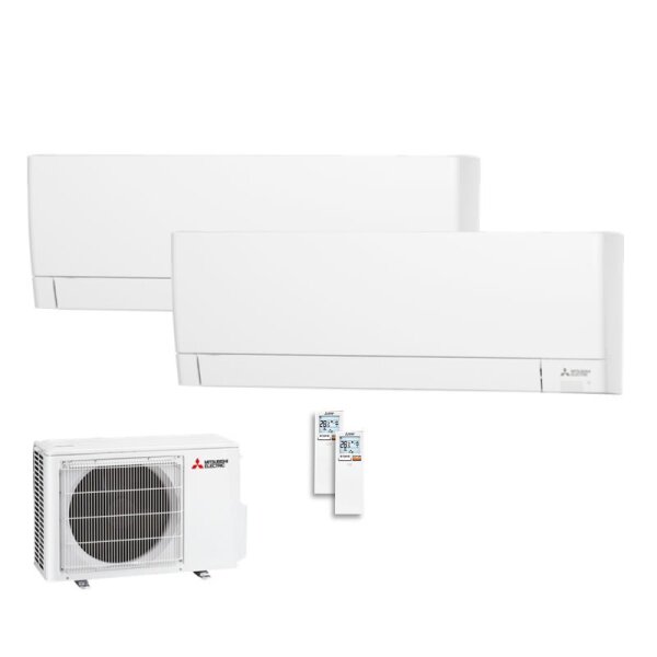 Mitsubishi Electric Set 2 x MSZ-AY15VGKP + MXZ-2F33VF Wandgeräte Kompakt WiFi 1,5 kW R32