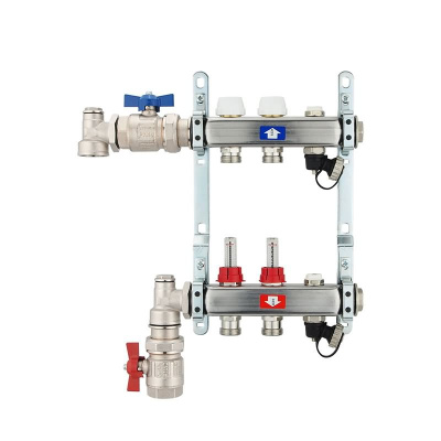 Fußbodenheizungsverteiler aus Edelstahl mit Topmeter für 2 Heizkreise