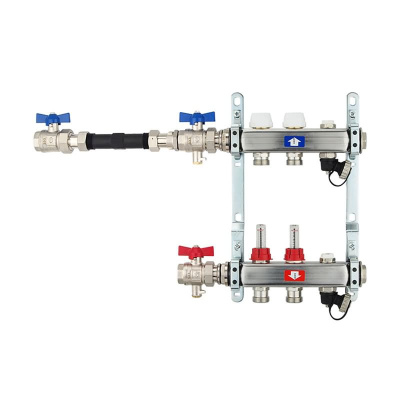 Fußbodenheizungsverteiler aus Edelstahl mit Topmeter für 2 Heizkreise
