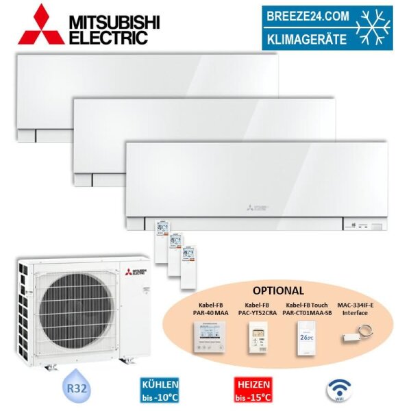 Mitsubishi Electric Set 3 Wandgeräte Premium MSZ-EF25VGKW + MSZ-EF35VGKW + MSZ-EF50VGKW + MXZ-3F68VF