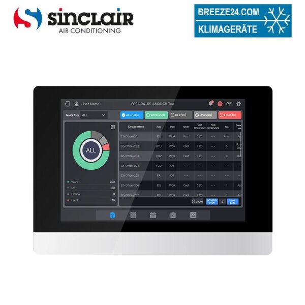 Sinclair SCC-61 kabelgebundener Wand-Zentralcontroller für Geräte aus der SDV6 Baureihe