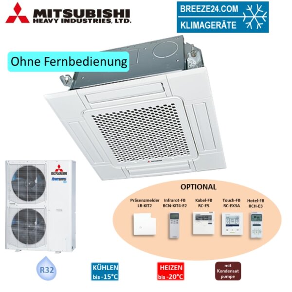 Mitsubishi Heavy Set 4-Wege-Deckenkassette 10,0 kW Standardpaneel FDT100VH + FDC100VNX-W R32