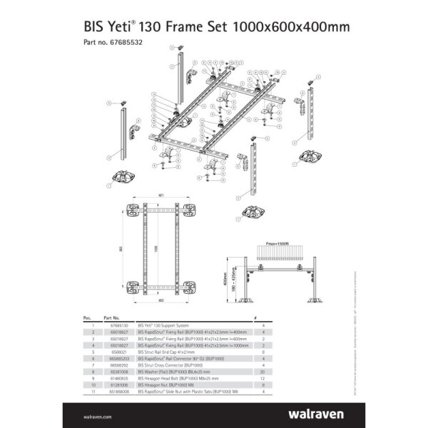 Walraven Yeti 130 Rahmenkonstruktion 1000 x 600 x 400mm 4 x Yeti BUP - Standkonsole Außengerät