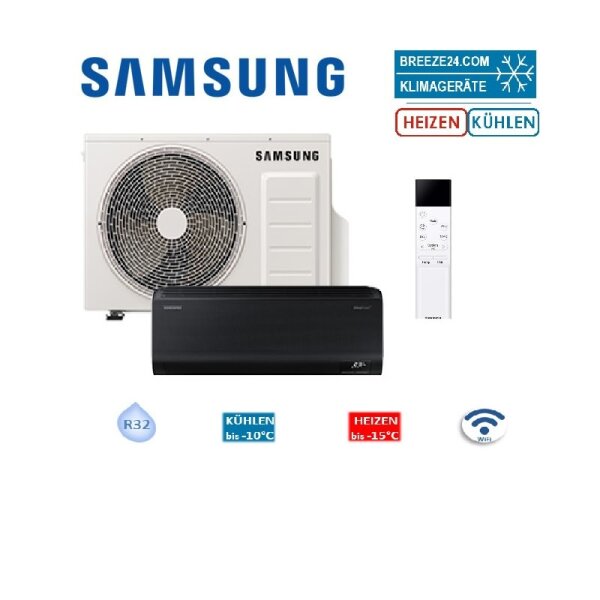 Samsung Set AR70F09C1ABNEU + AR70F09C1AWXEU WiFi Wandgerät Wind-Free Exklusiv 2,5 kW | Raum 25 - 30 m²  Farbe IG: schwarz #1