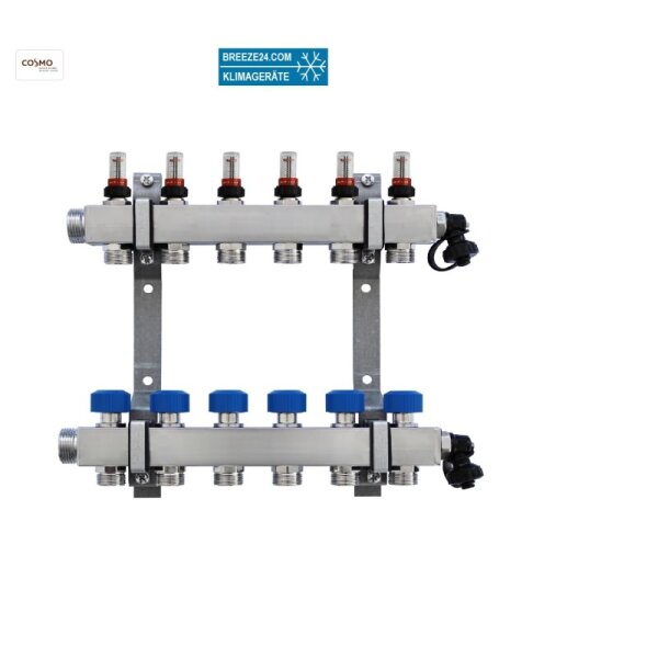 COSMO Standard Edelstahlverteiler 5 HK mit Durchflussanzeiger, ohne Kugelhähne