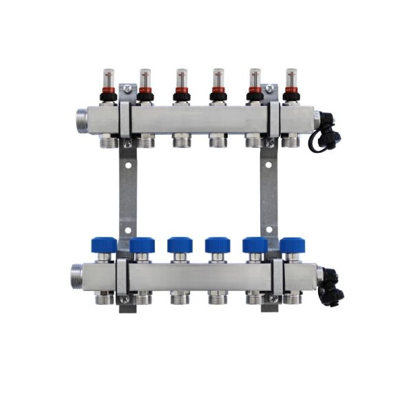 COSMO Standard Edelstahlverteiler 5 HK mit Durchflussanzeiger, ohne Kugelhähne