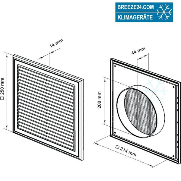 Lüftungsgitter Kunststoff weiß MV mit Flansch DN 100 bis 200 mm