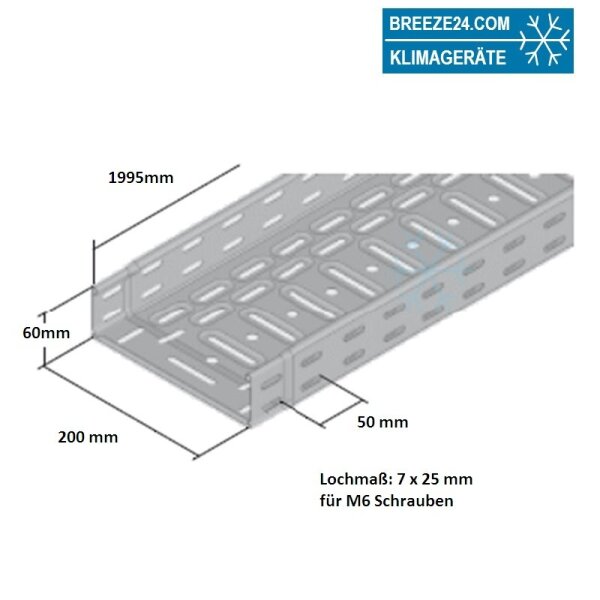 Metallkabelrinne 60 x 200 x 2000 mm verzinkt